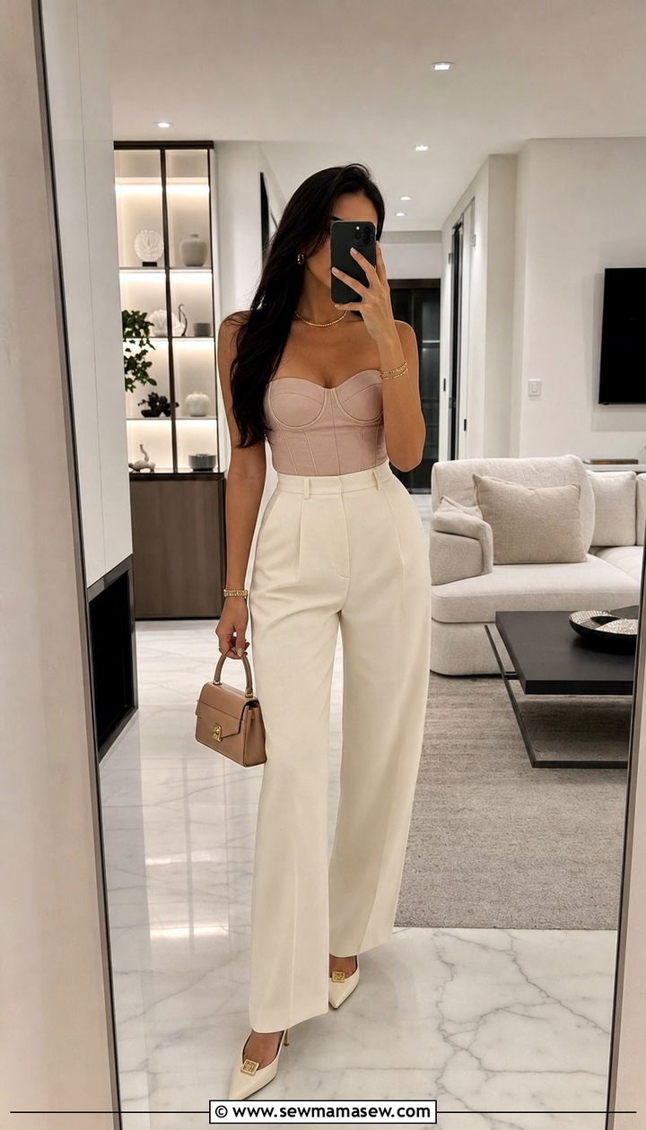 Corset Top with Wide Leg Trousers Outfit - 25 Spring fashion ideas