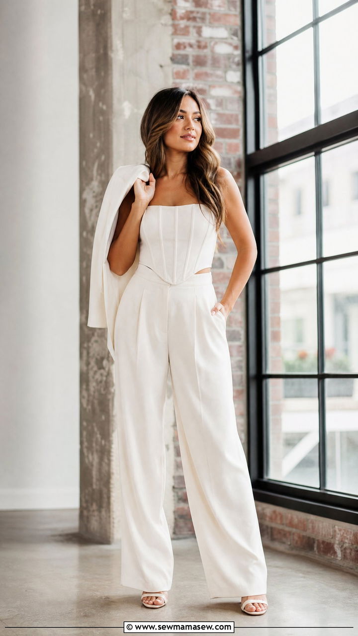 Corset Top with Wide Leg Trousers and Strappy Heels - 25 Graduation photo shoot outfit ideas