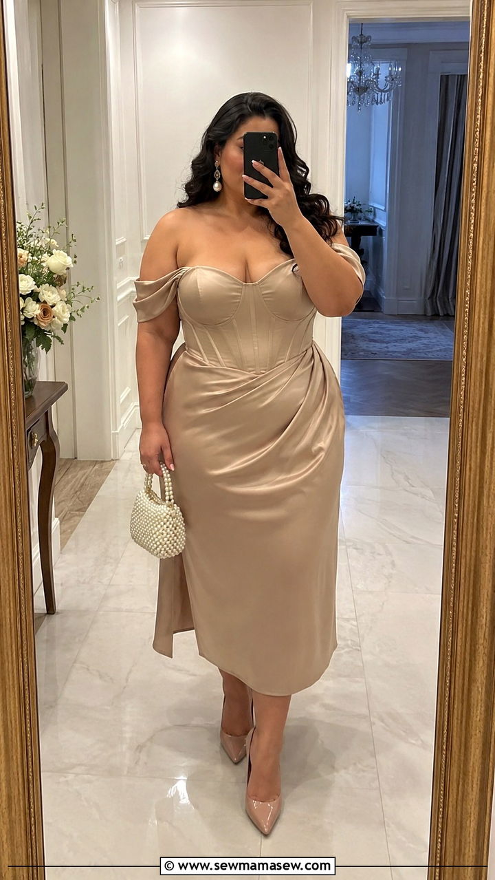 Corset Waist Midi Dress For Wedding Guest - 25 wedding guest outfits for women with tummy