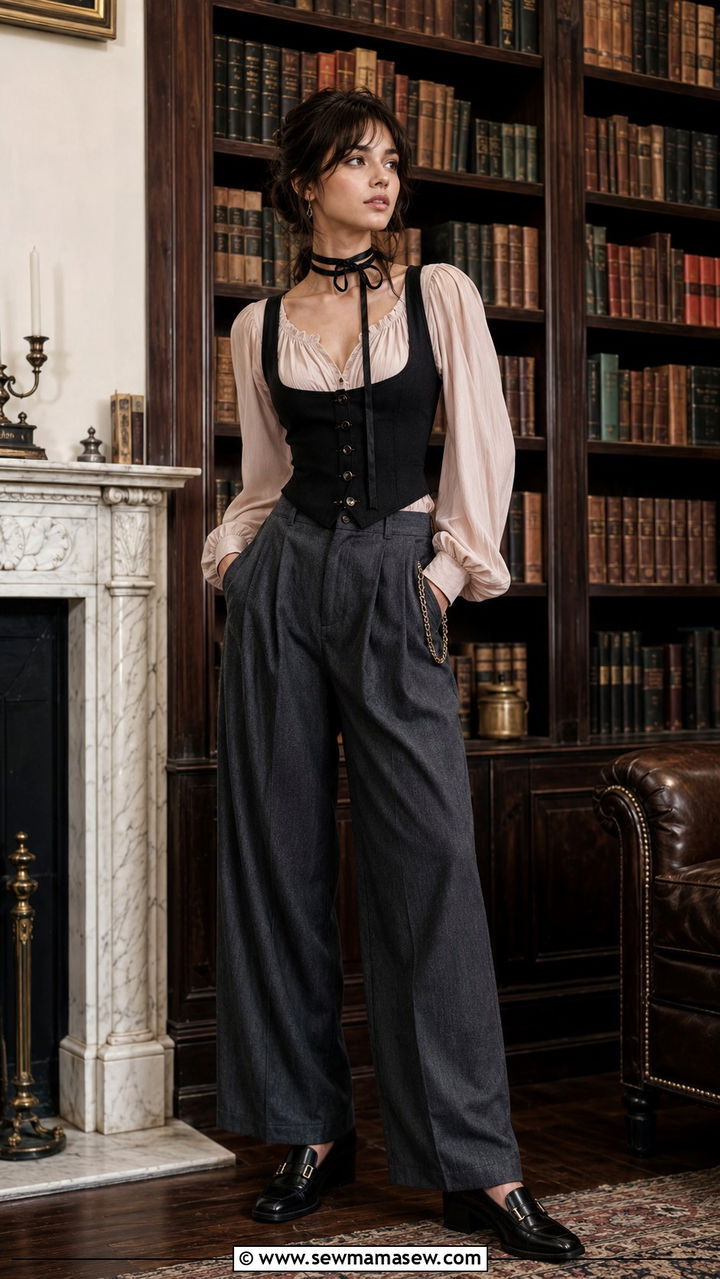 Corset Waistcoat With Wide Leg Trousers - 25 Poetcore outfit ideas