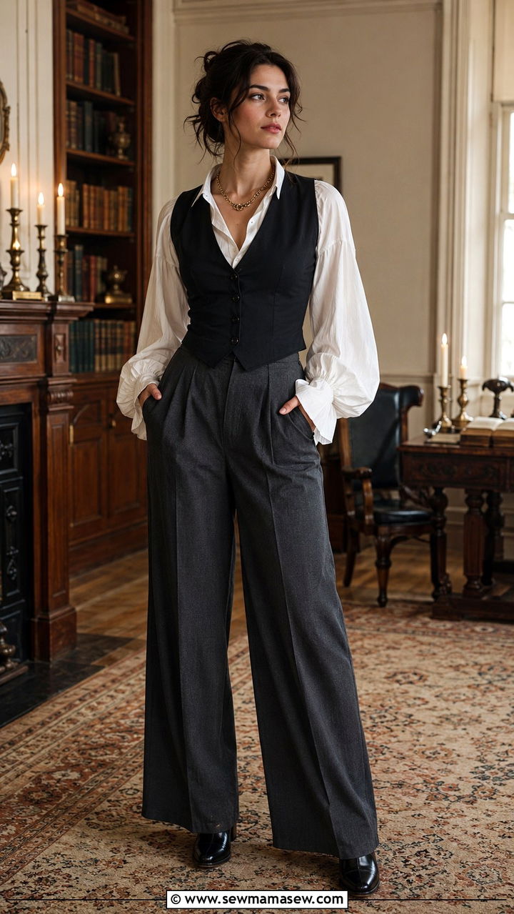 Corset Waistcoat and Poet Shirt Outfit - 30 Romantic academia outfit ideas