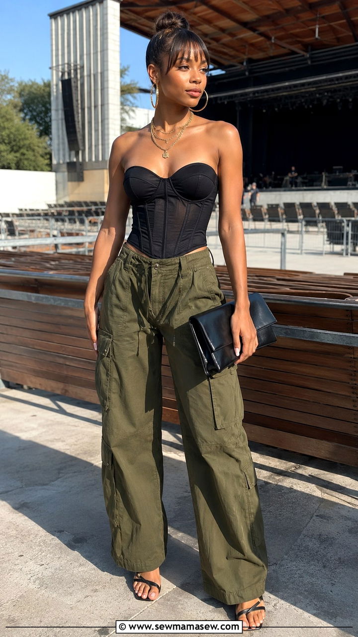 Corset top and cargo pants jazz concert outfit - 30 Jazz concert outfit ideas