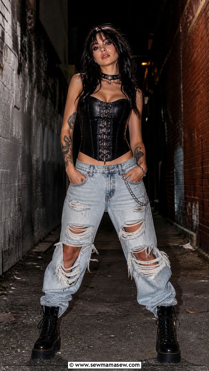 Corset top and ripped jeans - 40 Corset top outfit ideas