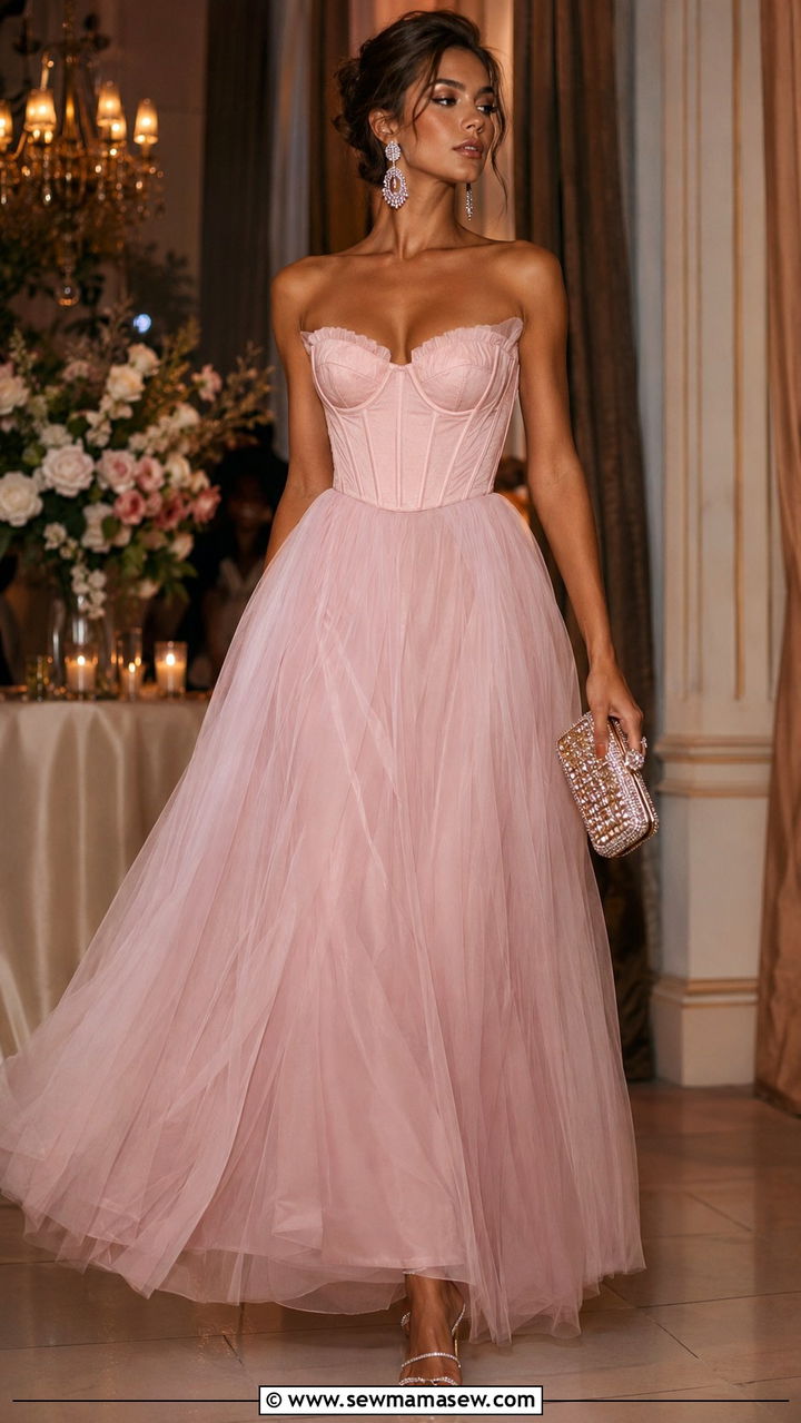 Corset top and tulle maxi skirt evening set - 30 Top and skirt matching set outfit ideas