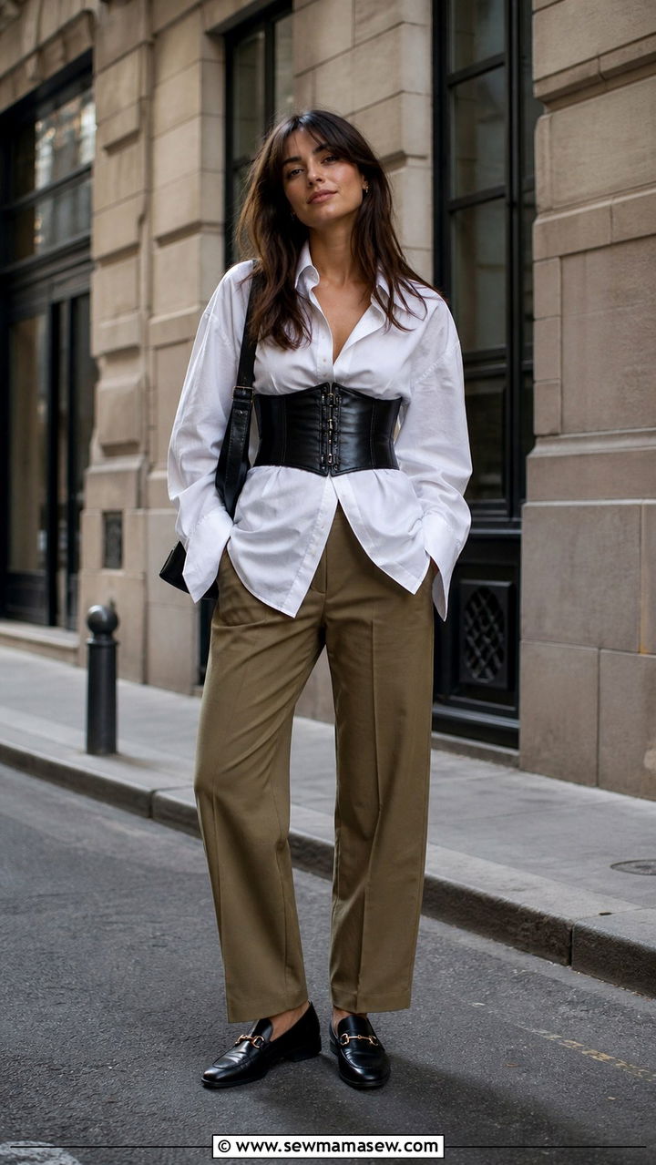 Corset top over a white shirt - 40 Corset top outfit ideas
