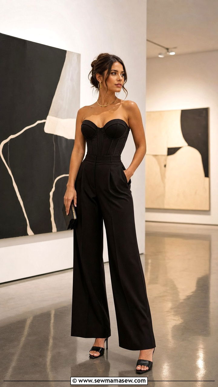 Corset top with high waisted wide leg trousers - 25 Summer outfits for hourglass figure
