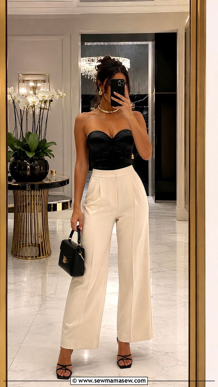 Corset top with tailored high waist trousers - 30 chic birthday outfits for women