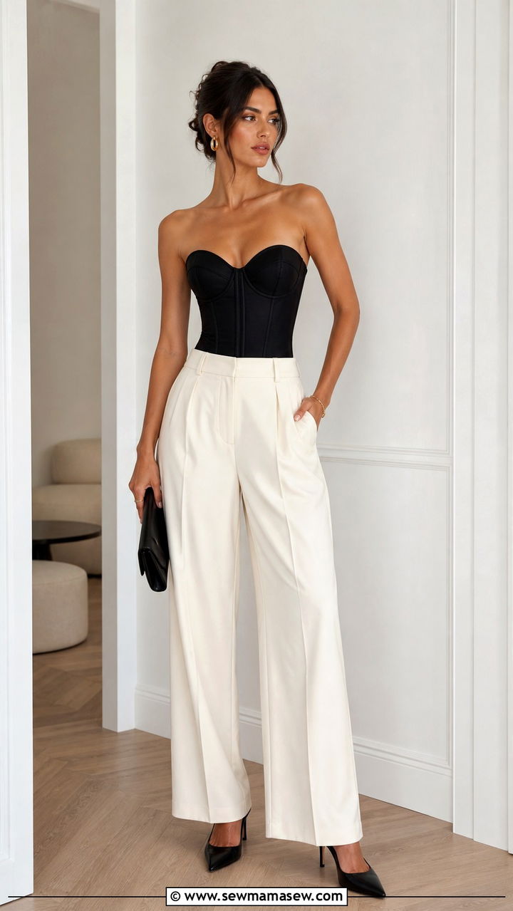 Corset top with tailored trousers outfit - 40 trendy outfits ideas