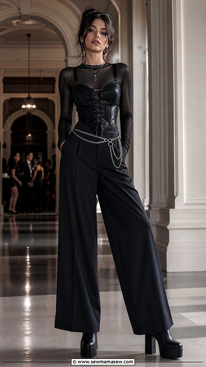 Corset top with wide leg trousers - 25 grunge outfits 2026