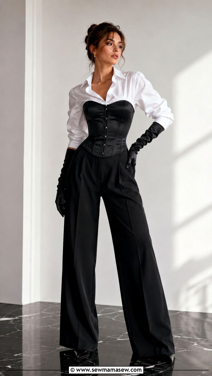 Corset top with wide leg trousers and opera gloves - 25 Opera aesthetic outfit ideas 2026