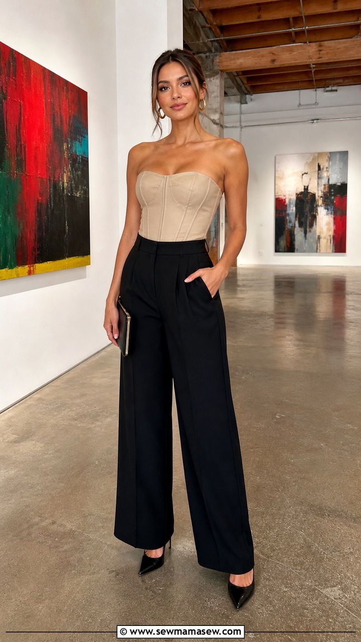 Corset top with wide leg trousers and pointed heels - 40 What to wear in Los Angeles