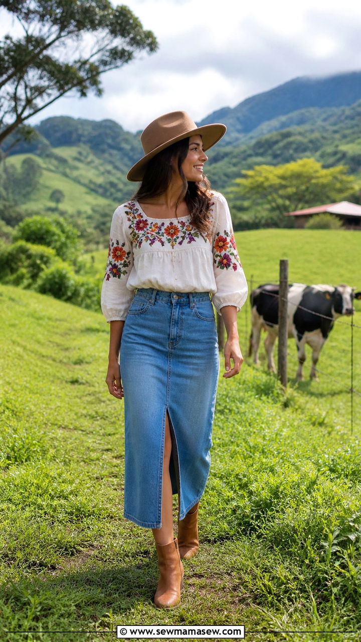 Costa Rica farm tour outfit with denim skirt - 40 What to wear in Costa Rica