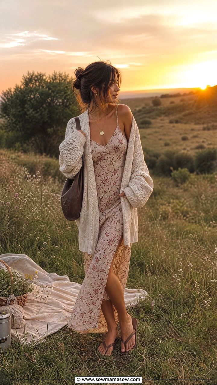 Cottagecore Cardigan And Floral Slip Dress - 30 Cottagecore summer outfits