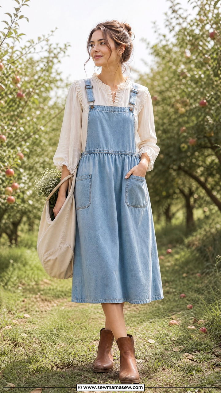 Cottagecore Denim Pinafore Dress Outfit - 25 casual cottagecore outfits