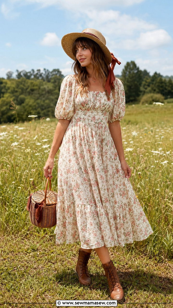 Cottagecore Floral Midi Dress Outfit - 35 aesthetic outfits ideas