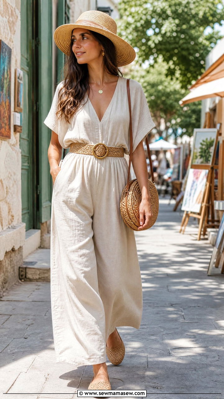 Cottagecore Jumpsuit With Woven Belt - 30 Cottagecore summer outfits