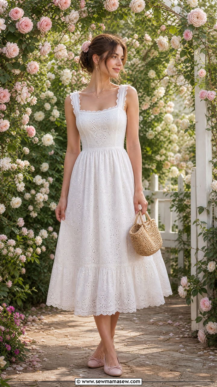Cottagecore Lace Trim Dress With Ballet Flats - 25 casual cottagecore outfits