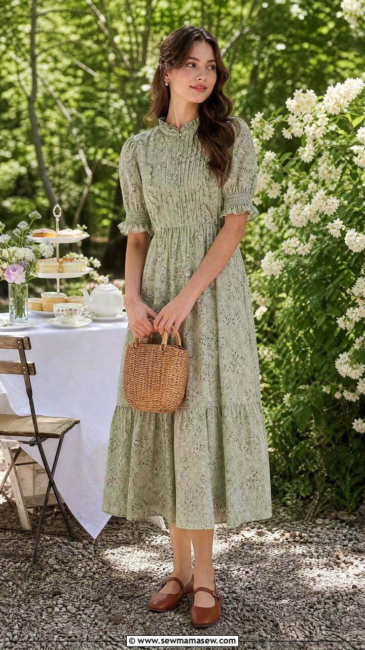 Cottagecore Prairie Dress With Mary Jane Flats - 40 summer dress outfit ideas