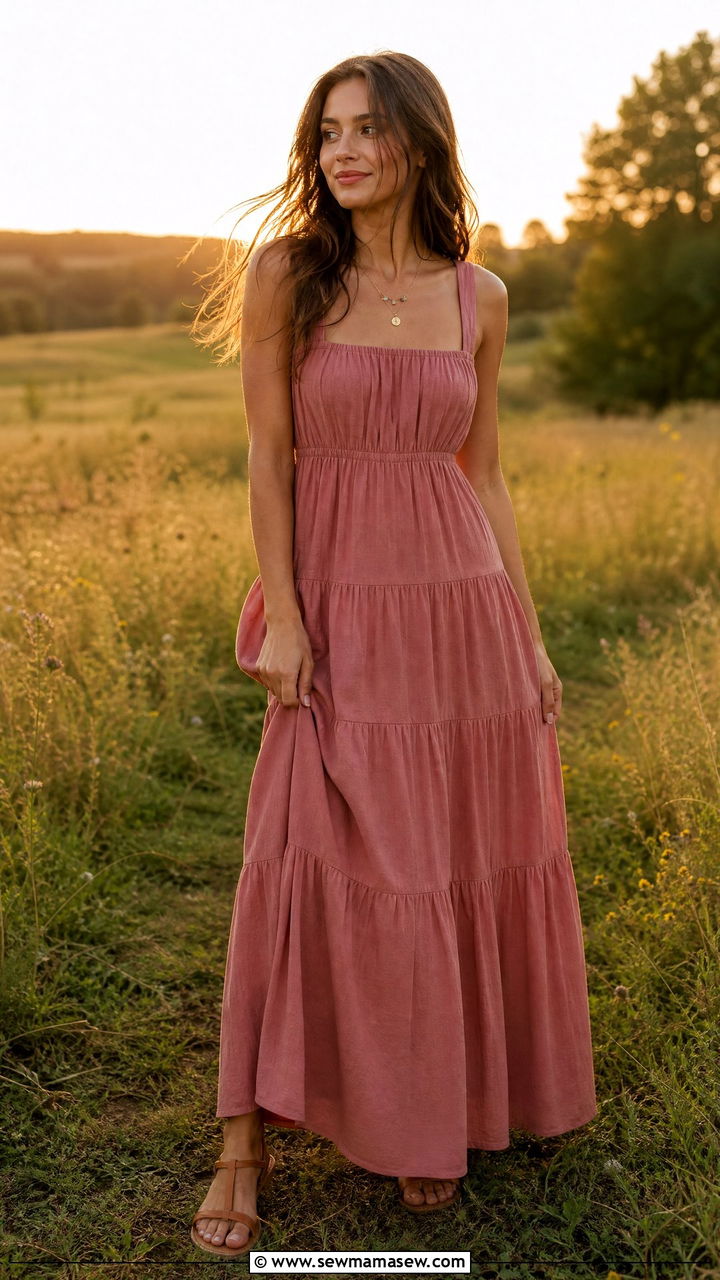 Cottagecore Tiered Maxi Dress With Sandals - 25 casual cottagecore outfits