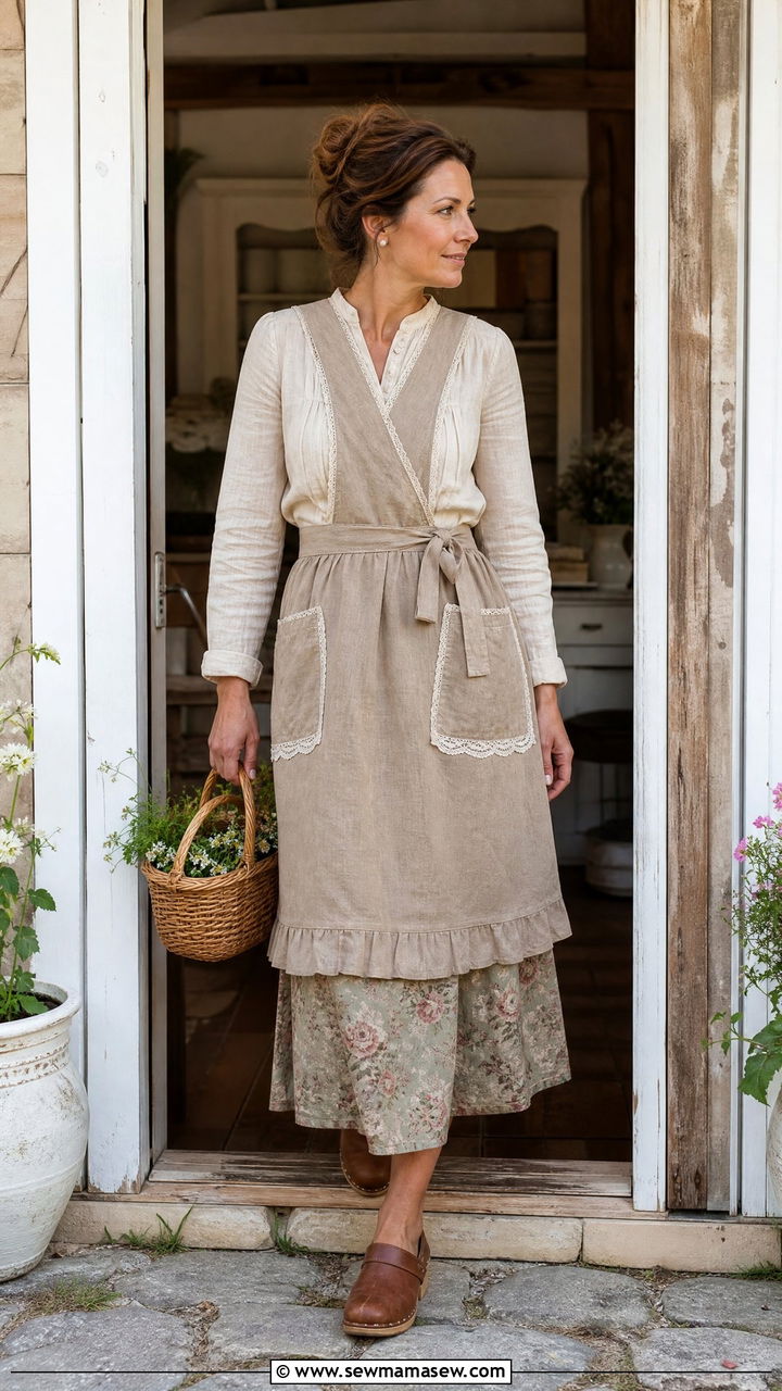 Cottagecore apron layered outfit - 30 Cottagecore outfits for women over 40
