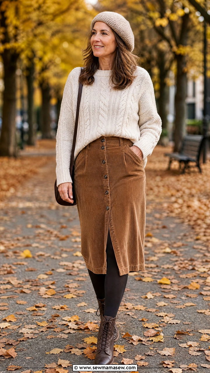 Cottagecore corduroy skirt outfit - 30 Cottagecore outfits for women over 40