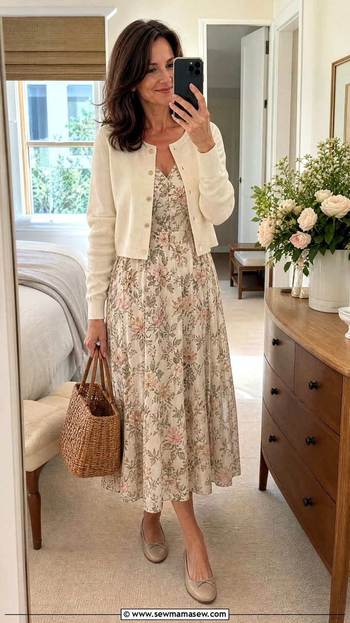 Cottagecore floral midi dress - 30 Cottagecore outfits for women over 40