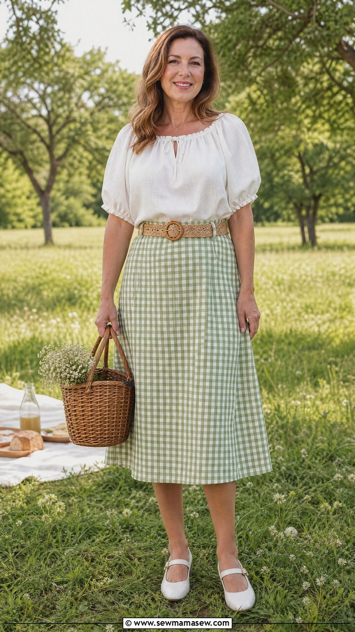 Cottagecore gingham skirt outfit - 30 Cottagecore outfits for women over 40