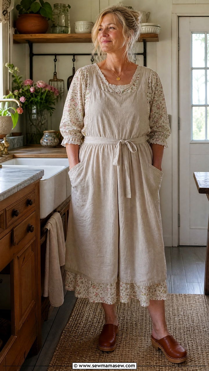 Cottagecore house dress with apron - 30 Cottagecore outfits for women over 40