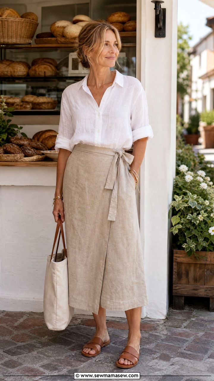 Cottagecore linen wrap skirt - 30 Cottagecore outfits for women over 40
