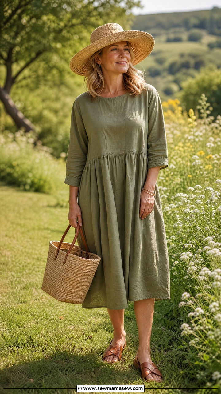 Cottagecore straw hat and basket bag outfit - 30 Cottagecore outfits for women over 40