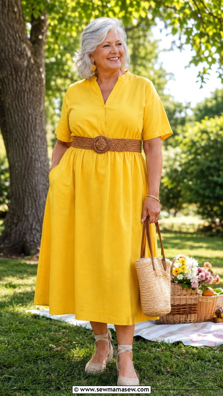Cotton A Line Dress with Waist Belt and Espadrilles - 25 Plus size outfits for women over 60
