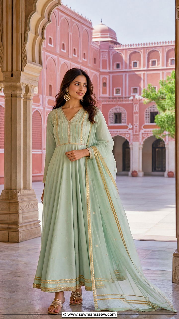 Cotton Anarkali Kurta with Dupatta and Sandals - 25 Jaipur outfit ideas