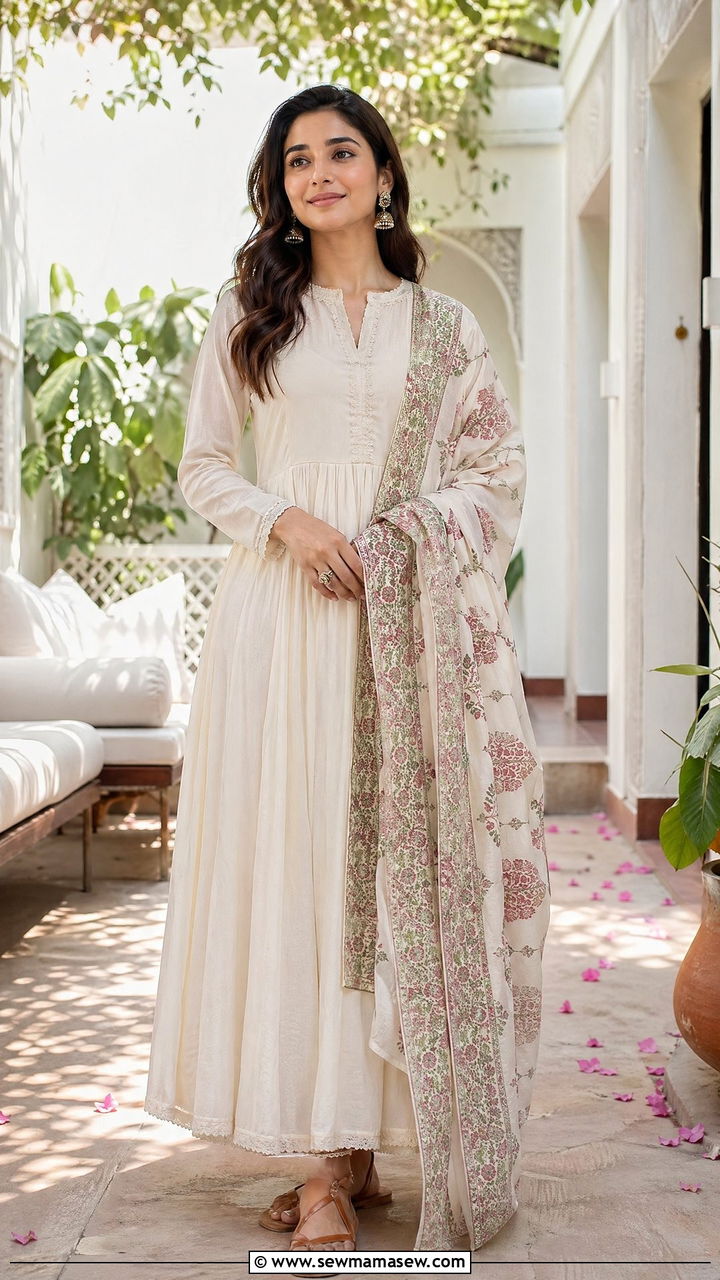 Cotton Anarkali with block printed dupatta - 35 Eid outfit ideas modest