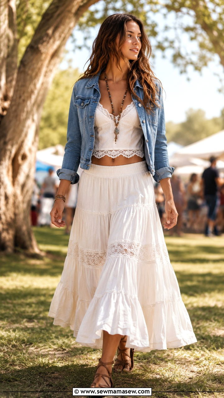 Cotton Boho Maxi Skirt and Lace Cami Outfit - 30 Spring cotton outfits