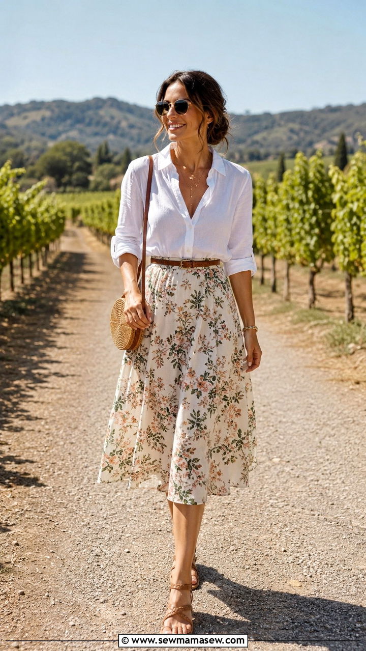 Cotton Button Down And Midi Skirt - 25 7 day travel capsule outfits