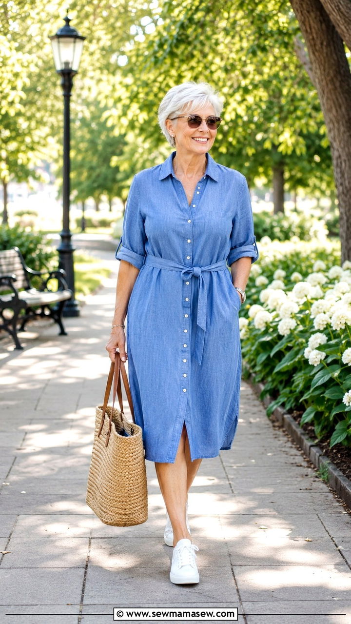 Cotton Button Front Shirt Dress Outfit - 30 Spring outfits for women over 70