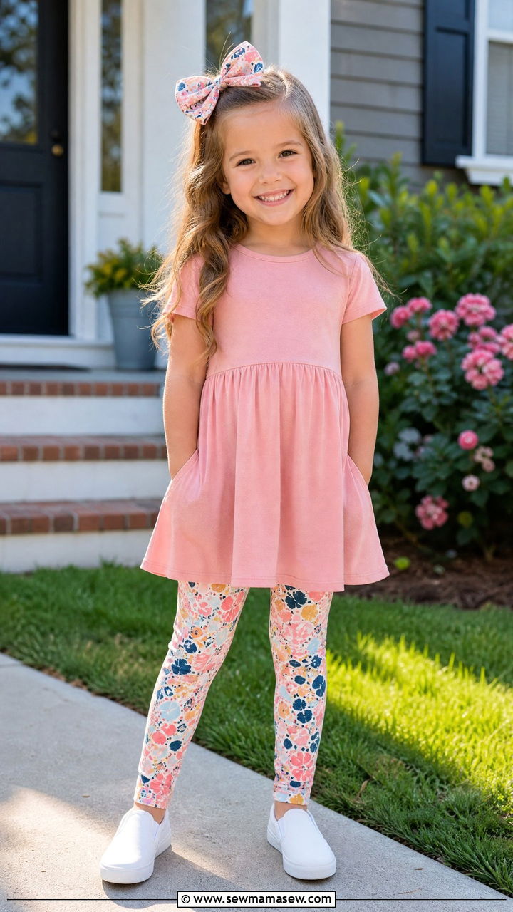 Cotton Dress with Colorful Leggings - 25 First day of kindergarten outfit ideas