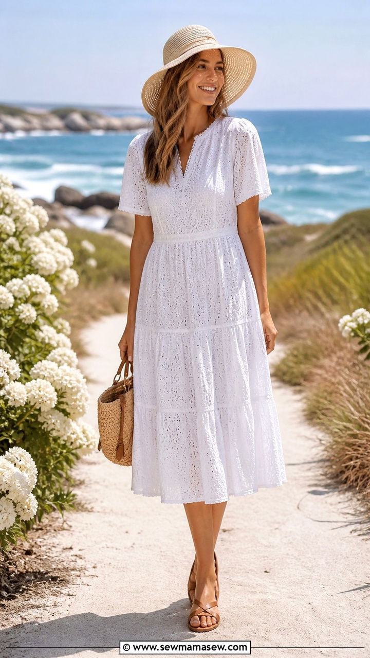Cotton Eyelet Dress Beach Outfit - 40 Spring beach outfits