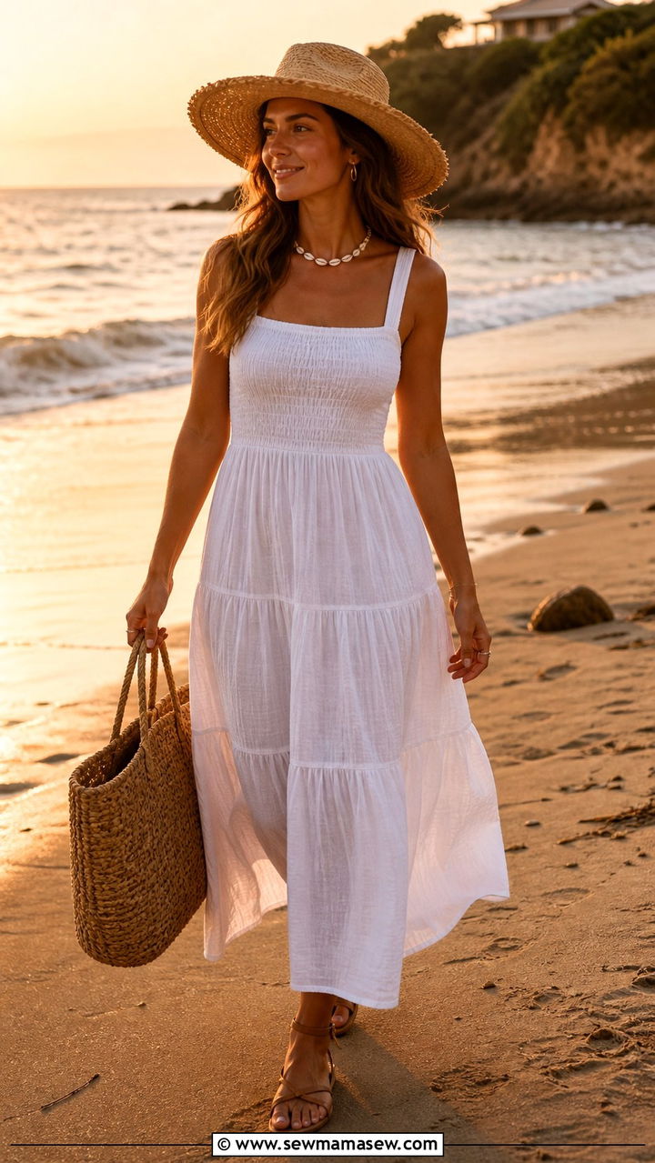 Cotton Gauze Maxi Dress And Sandals - 40 summer coastal grandmother outfits