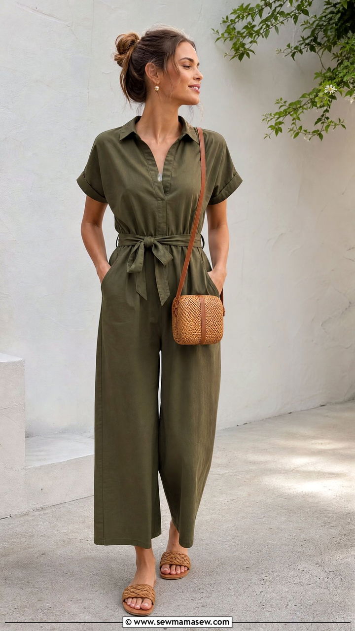 Cotton Jumpsuit With Adjustable Waist Tie - 20 Summer outfits for 45 degree weather
