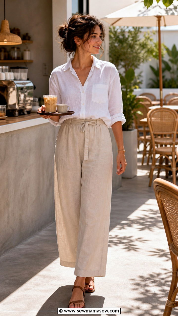 Cotton Jumpsuit and White Sneakers Barista Outfit - 20 Barista outfit ideas