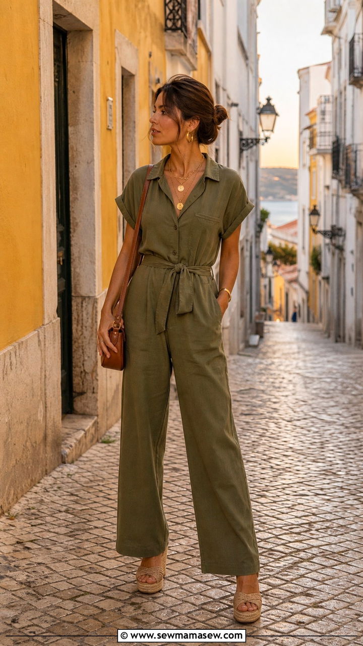 Cotton Jumpsuit with Wedge Espadrilles - 40 What to wear in Lisbon