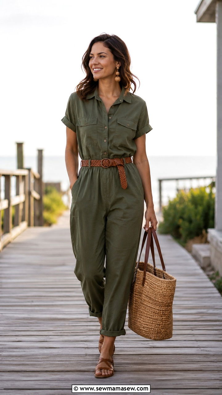 Cotton Jumpsuit with Woven Accessories Outfit - 30 Late summer outfits