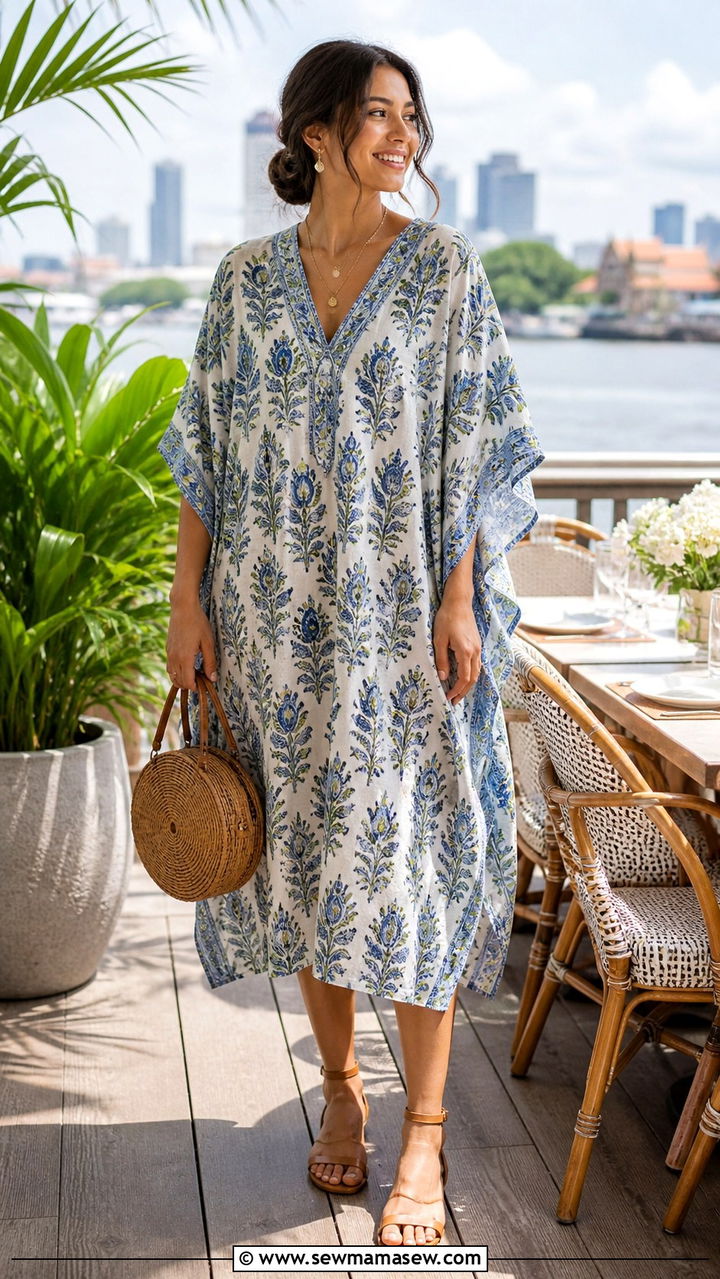 Cotton Kaftan with Ankle Strap Sandals for Weekend Brunch - 40 What to wear in Bangkok
