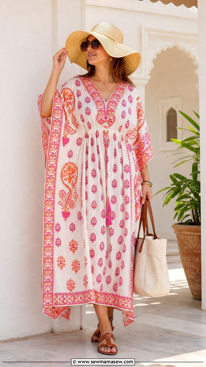 Cotton Kaftan with Flat Sandals and Sunglasses - 25 Jaipur outfit ideas