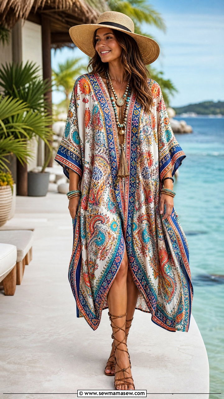 Cotton Kaftan with Gladiator Sandals - 35 Hippie outfit ideas