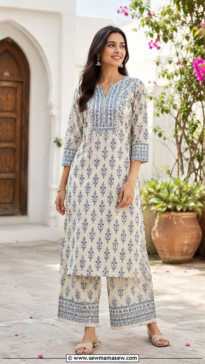 Cotton Kurta Palazzo Matching Set - 30 Palazzo pants matching set outfit ideas