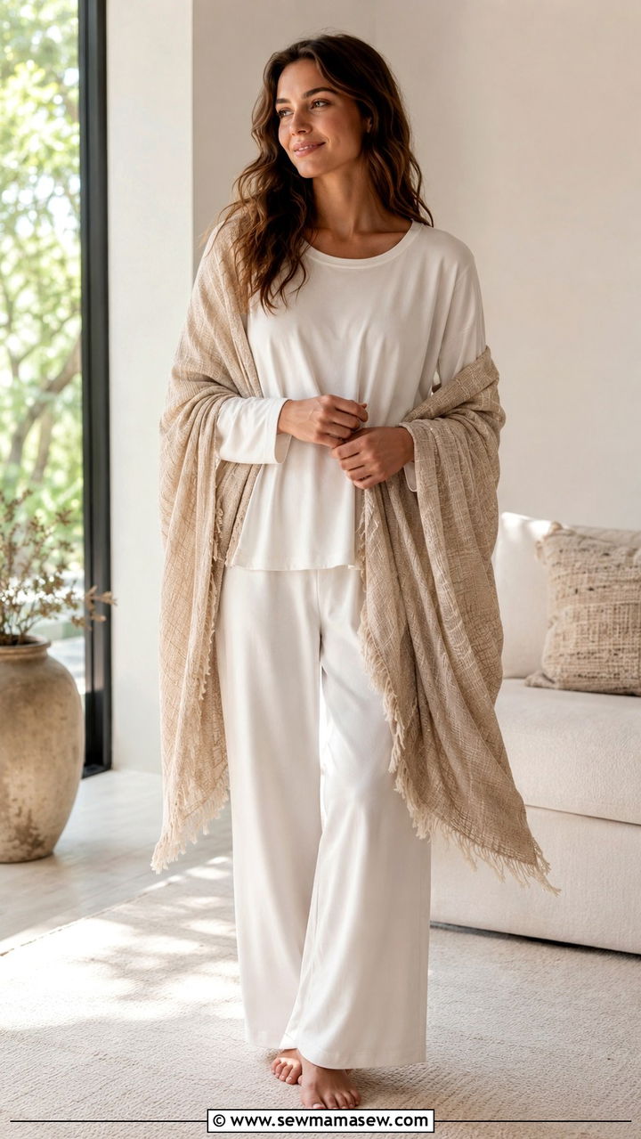 Cotton Lounge Set With Shawl Wrap - 25 Modest loungewear outfit ideas