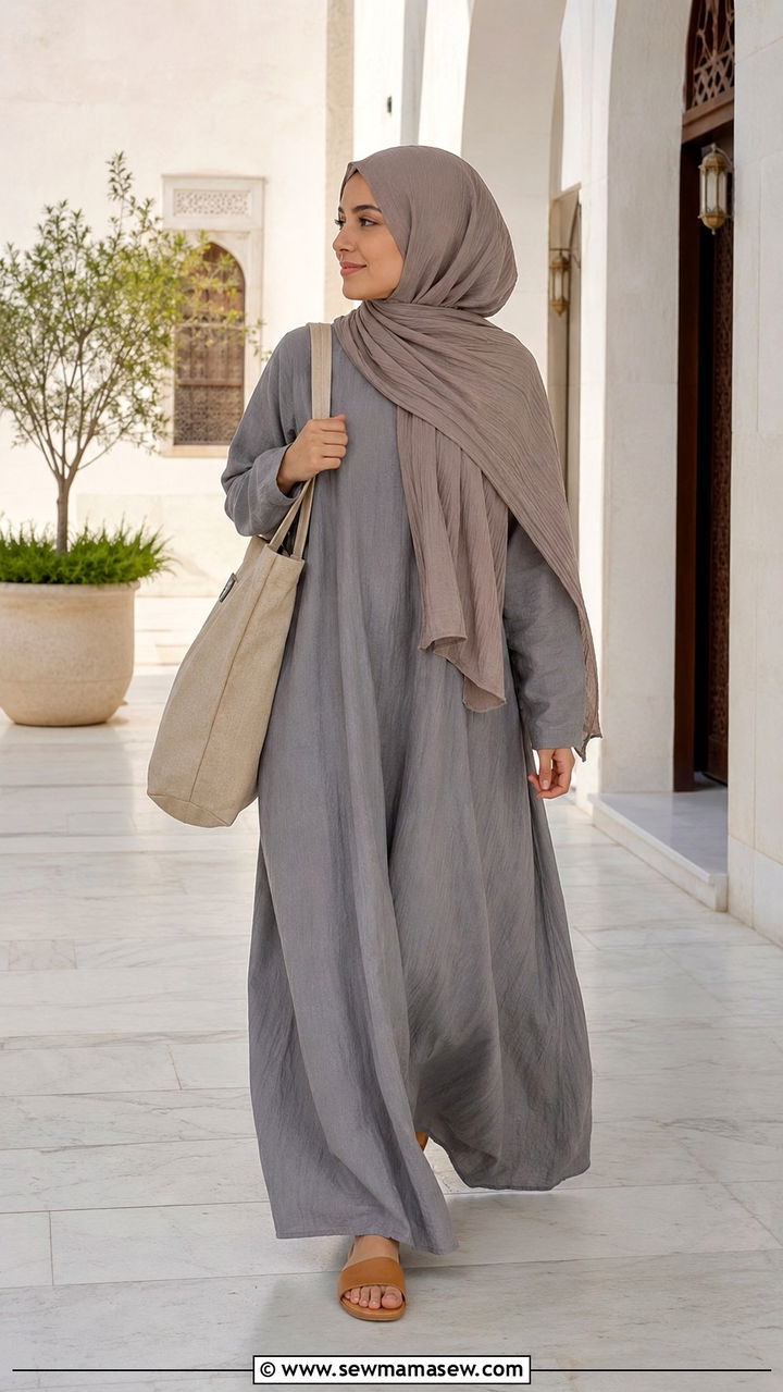 Cotton Maxi Dress With Contrast Scarf - 20 Modest outfit ideas for Hajj