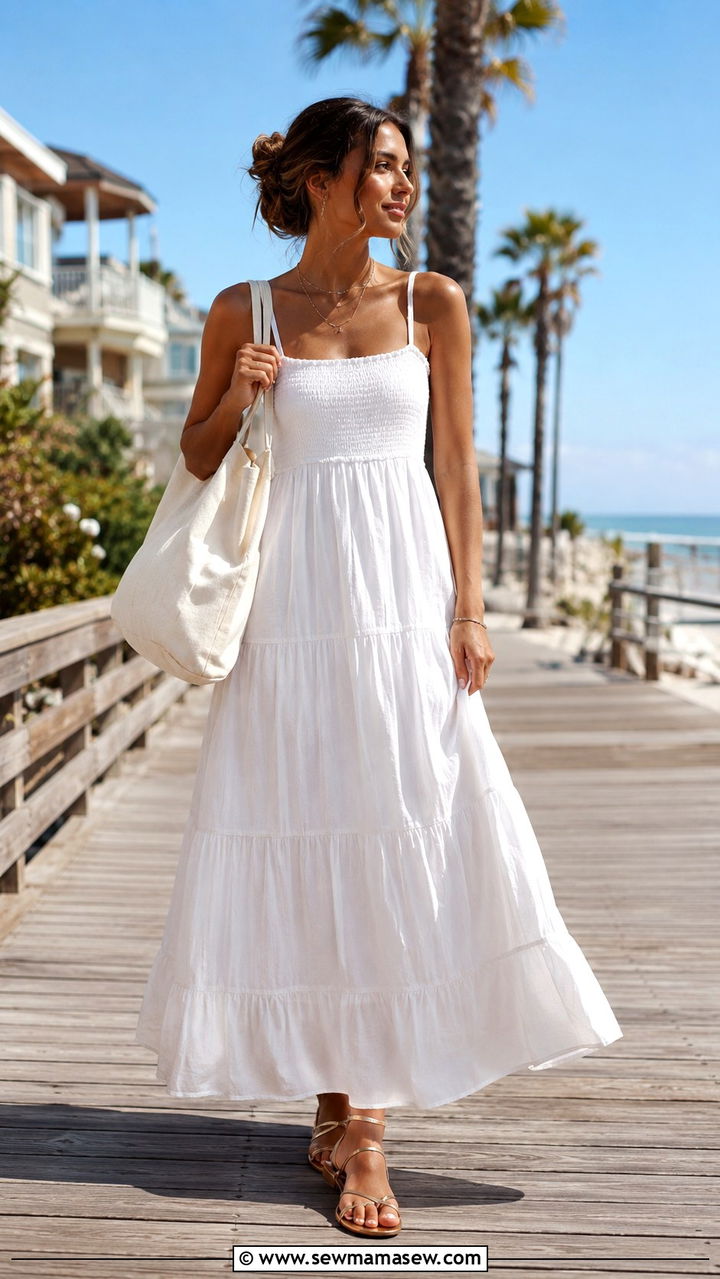 Cotton Maxi Dress With Strappy Sandals - 20 Summer outfits for 85 degree weather